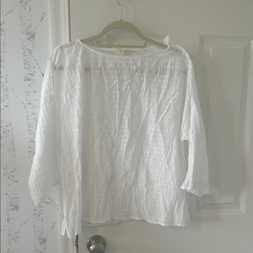 Eileen Fisher White Cotton Gauze Boatneck Tunic